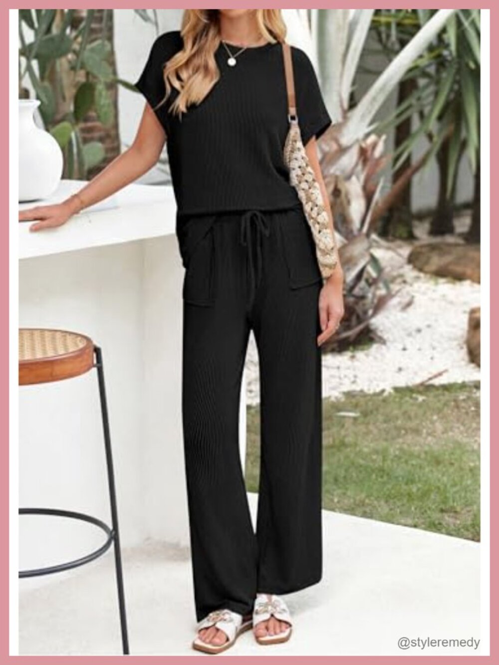 2 Piece Lounge Set for Women Ribbed Knit Tracksuit - Picture 5 of 6